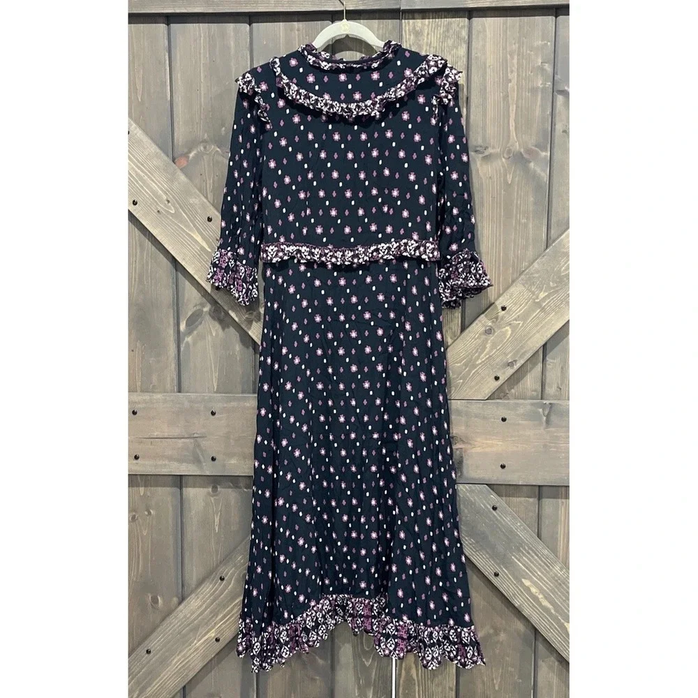 Free‎ People Women Midi Dress Black Floral Calico Skies Cottagecore Boho Sz S